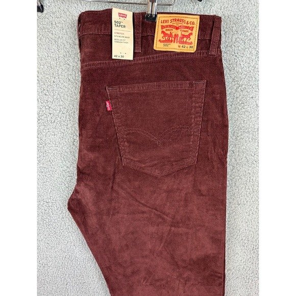 Levi's 502 Corduroy Pants Mens 42 x 30 Regular Taper Fit Red Orange New